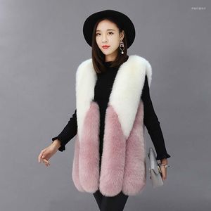 Dames bont zadorin 2022 luxe contrast kleur faux vest vrouwen plus size winter lange witte roze jas gilet fourrure bontjas