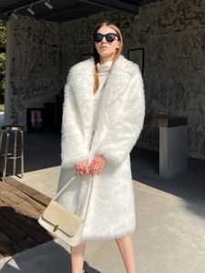 Zadorin – Trench-coat en fourrure pour femme, moelleux, solide, revers Long, fausse fourrure, rose chaud, blanc, Tops, hiver 2022, L220829