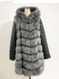 FOURS FURS ZADORIN 90cm Hiver Fluffy Chaude Veste Longue Femme Pu Coueurs Douillables Douillables à fermeture éclair Cabinet en fausse fourrure avec L220829 à capuche