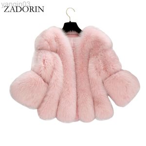 Dames bont zadorin herfst winter elegante vrouwen korte roze jas vrouwelijke faux bont jas Gilet Fourrue Manteau S-4XL L220829
