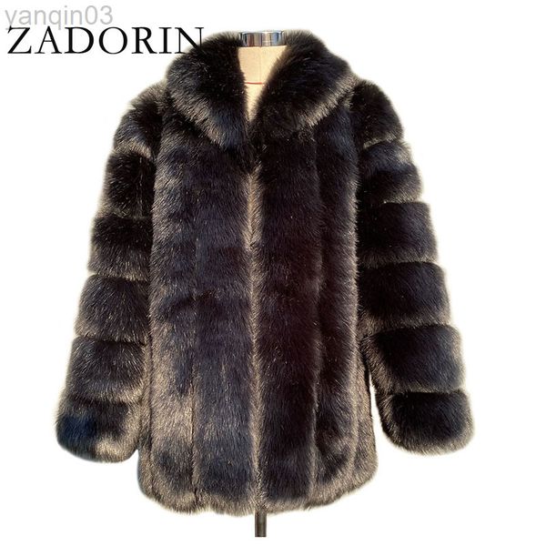 Piel de mujer Zadorin elegante cuello vuelto mujeres largo grueso cálido mullido abrigo de imitación chaquetas de piel de invierno manteau Femme L220829