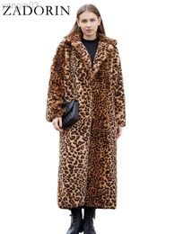 Damesbont Zadorin High Street Leopard Print Lange jas pluizig jas voor vrouwen winter faux konijn fur trenchcoat pluche jassen l220829