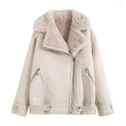 Fourrure femme ZATRHMBM 2023 Mode hiver Faux Épaissi Chaud Réversible Veste Manteau Vintage À Manches Longues Vêtements De Dessus Pour Femmes Chic Hauts