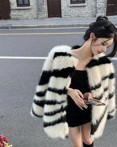 Faux manteau en fourrure à motif zèbre pour femme, ample et épais, imitation de la mode, veste d'hiver assortie avec tout, vêtements d'extérieur pour femmes, 2023