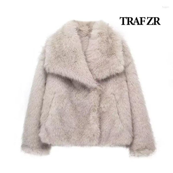 Manteau d'hiver en fourrure ZR pour femmes, 2024 manteaux et mélanges de laine, vêtements d'extérieur courts et épais avec vêtements de luxe à poils longs