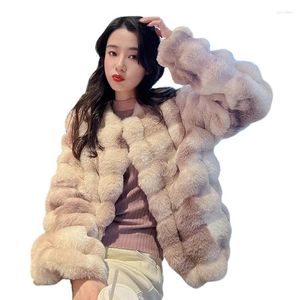 ZXRYXGS – veste en Faux manteau de fourrure pour femmes, Style élégant, couleurs mélangées, col rond, manteaux d'automne et d'hiver, vestes tendance, 2023