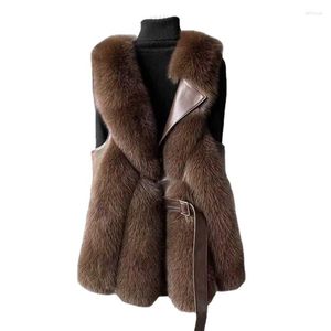 Femmes fourrure ZXRYXGS gilet 2023 haute qualité en cuir Pu épissage Imitation pour femmes vestes mince mode manteaux jeune manteau