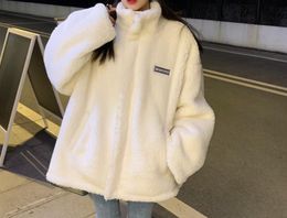FURAN FURSE FUZZY FLEECE SHERPA Jacket Coat Fashion Warm Winter Winter Fur Furling Tops de gran tamaño con bolsillo White M L XL XXL