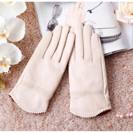 Gants en cuir véritable pour femmes, gants en peau de mouton rouge, mode automne et hiver, coupe-vent 247E