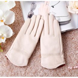 Gants en cuir véritable pour femmes, gants en peau de mouton rouge, mode automne et hiver, coupe-vent, 276V