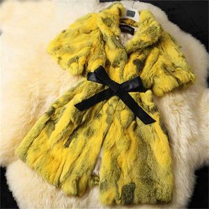 Women's Echte echte natuurlijke konijnenbontjas vrouwen mode jas dames winter warme overjassen vest groot formaat 88-120 buste 211220