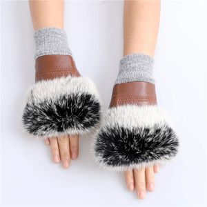 Dames echte schapenhuid winter warme vingerloze handschoenen echt konijnenbont manchetten half vinger typen wanten wanten fleece voering 231222