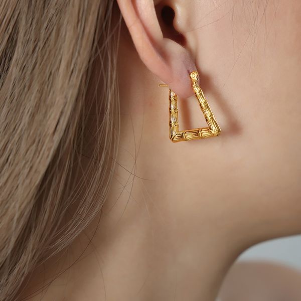 Boucles d'oreilles à nœud en bambou géométrique pour femmes, en acier inoxydable plaqué or 18 carats, bijoux à la mode, cadeau, paire de boucles d'oreilles de haute qualité et exquises