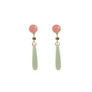 Boucles d'oreilles pendantes en perles de Jade pour femmes, pendentif goutte d'eau, calcédoine naturelle, bijoux d'oreille de Style National pour femmes