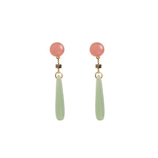 Boucles d'oreilles pendantes en perles de Jade pour femmes, pendentif goutte d'eau, calcédoine naturelle, bijoux d'oreille de Style National pour femmes