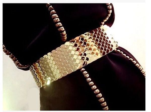 Ceinture en or pour femmes et argent large élastique femmes ceinture en or métal poisson peau gardien marque ceintures pour femmes Cinto Feminino luxe