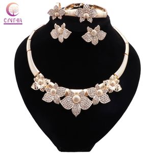 Ensemble de Bijoux Femme Plaqué Or Mode Forme de Fleur Bijoux Collier Boucles d'oreilles Bracelet Bague pour Soirée Mariage