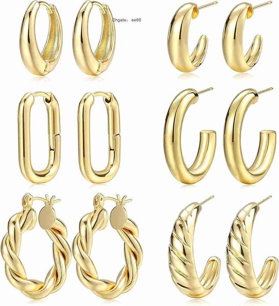 Juego de aretes de anillo de oro para mujer, 6 pares de aretes de aro de extremo abierto, ligeros, chapados en oro de 14 quilates, ligeros, antialérgicos, con extremo abierto, aretes de regalo para mujer con circonita cúbica, plata de ley 925