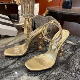 Sandales à talons aiguilles en or pour femmes Mode diamant en cristal 10,5 cm chaussures habillées à talons ultra hauts Chaussure de créateur de luxe Banquet Sandale de fête de mariage