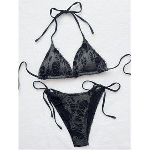 Maillot de bain gothique Grunge pour femmes, Micro Bikini en détresse, col licou, bretelles à lacets, tendance Y2K, tendance femme Punk, maillots de bain de plage 230608