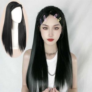 Perruques de cheveux pour femmes dentelle synthétique longue ligne droite torsadée tresse cheveux cerceau haut crâne haut intégré en forme de U demi-tête pièce de perruque