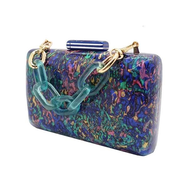 Sac à main femme luxe acrylique sacs de soirée bleu marine Vintage coloré paillettes pochette sac à main fête bal décontracté épaule bandoulière 240109