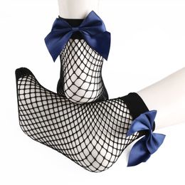 Chaussettes en résille noires respirantes avec nœud papillon, Harajuku, chaussettes Sexy en filet ajouré pour femmes et filles