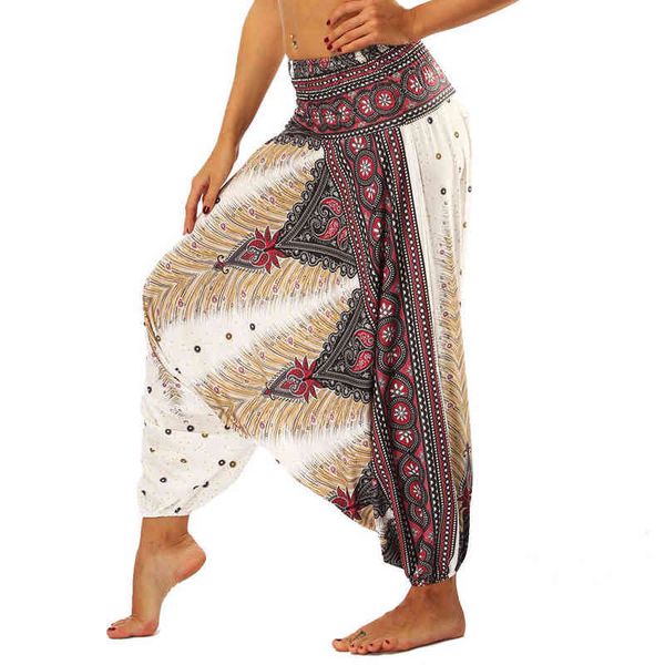 Pantalon Harem Hippie pour femmes, motif Floral Boho Genie Aladdin, vêtements de Yoga, H1221