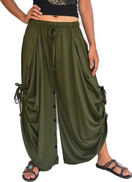 Sarouel Femme Pantalon Palazzo Dhoti Pantalon Lounge Transformable en Jupe 2 Poches Coton