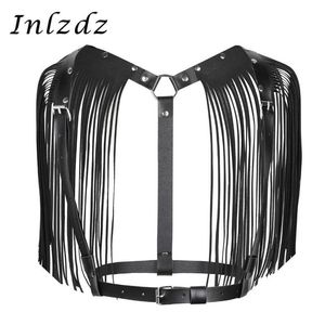 Harnais pour femmes Lingerie érotique Costume de Cosplay sexuel en cuir PU ceinture de bondage de poitrine réglable avec soutien-gorge à pompon d'épaule S293P