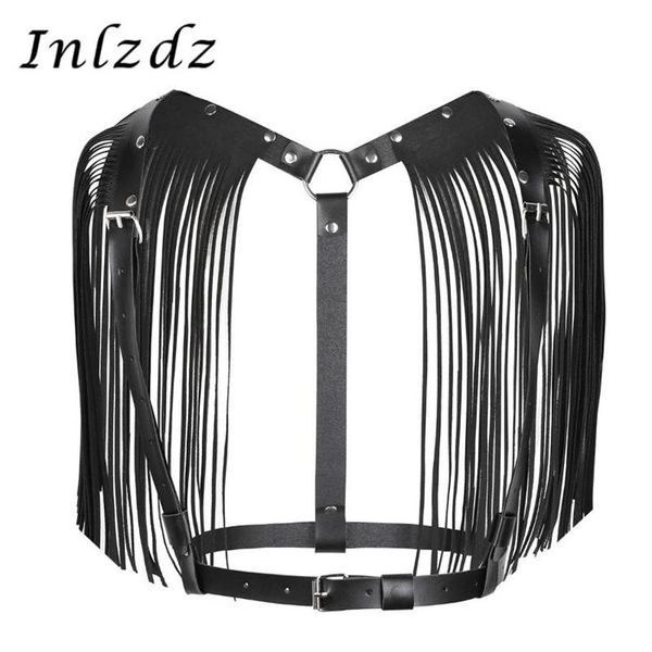 Harnais pour femmes Lingerie érotique Costume de Cosplay sexuel en cuir PU ceinture de bondage de poitrine réglable avec soutien-gorge à pompon d'épaule S197Q