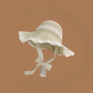 Chapeau femme dentelle tissée à la main à lacets évidé chapeau de paille femmes été sortie crème solaire plage mode chapeau de soleil pare-soleil