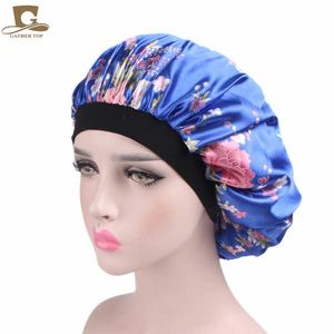 Gorro de noche de satén de ala ancha para mujer, gorro de quimioterapia, gorro para la caída del cabello