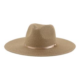 Chapeau de soleil d'été pour femmes, à grand bord, 11cm, solide, blanc, noir, ceinture, décontracté, plage, Protection solaire, nouveau