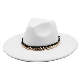 Chapeaux pour femmes 9.5 cm large bord feutré Fedora chapeau hiver hommes solide robe chapeaux Panama église Jazz casquette Sombreros De Mujer