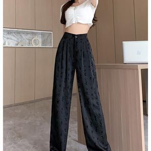 Femme taille haute élastique logo lettre flocage couleur noire pantalon long pantalon large SMLXLXXL