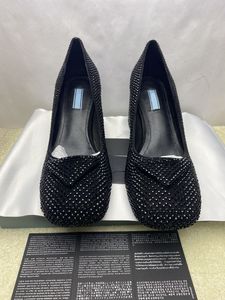 Chaussures haut de gamme pour femmes Mode cuir strass brillant chaussures à talons épais Robe de soirée spectacle de luxe Grand 35-41