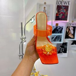 Pantoufles à talons hauts pour femmes chaussures de mode transparentes sandales sexy de créateur de luxe 9,5 cm chaussures de plage d'été à talons hauts Notre taille 35-42 avec boîte