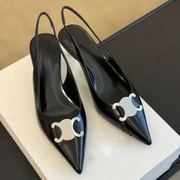 Talons hauts pour femmes Bout pointu en métal avec chaussures à talons chaton Chaussure de créateur élégante en cuir