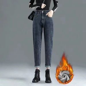 Dames Capri Fleece Winterjeans met hoge taille Dames Slim Fit Stretch Recht Dikke Harlan Radijs Warme denimbroek