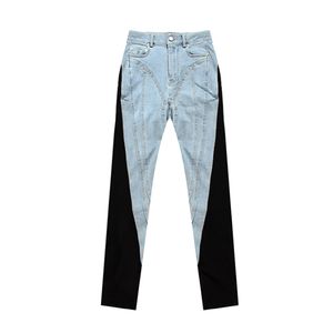 Denim jeans met hoge taille voor dames, kleurblokmode, lange broek, broek SMLXL