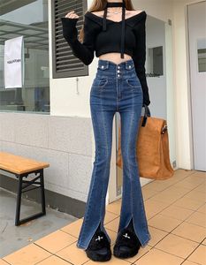 Vrouwen hoge taille jeans bodycon tuniek flare lange broek vent jag sexy broek SMLXL