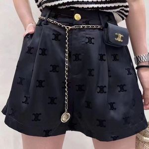 Women's High Taille Logo Flocking Desingner Shorts Satin Fabric Chain Belt Pants Smlxlxxl