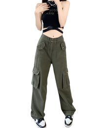 Pantalon cargo patchwork taille haute pour femmes avec poches décontractées et amples SMLXL