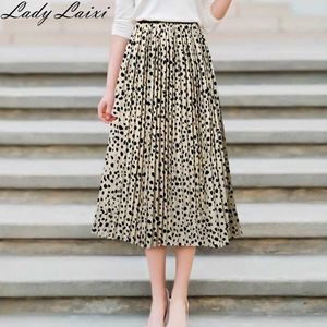 Dames hoge taille geplooide rokken zomer polka dots elastische midi rok casual harajuku a-line zwart wit 210529