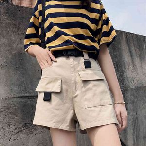 Dames Hoge Taille Wide Been Cargo Shorts Vintage Sjeres Solid Pocket Women Harem Summer Fashion Casual Kleding 210423