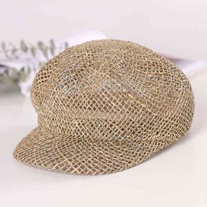 Chapeau octogonal creux pour femmes été Out fille chapeaux de paille en plein air rue mode béret rétro Style britannique maille casquette J220722