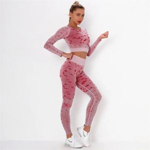 Vêtements de maison pour femmes Yoga Set Gym Fitness Vêtements Sportswear Femme Entraînement Leggings Top Sport Legging Costume d'entraînement 210802