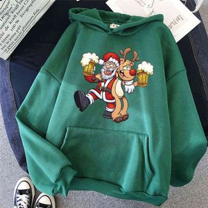 Sweat à capuche pour femmes Sweat-shirt Mode Père Noël Automne Hiver Hip Hop Noël Imprimer Dames à capuche Casual Femme Pull Tops Y1118