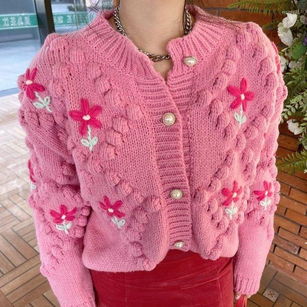 Sweats à capuche pour femmes 2022 automne mode doux vent rose fleur pull Cardigan manteau femmes Sexy tricoté haut tout match Boutique vêtements